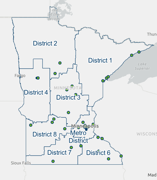 Map showing where bicyclist and pedestrian volumes have been collected in Minnesota.
